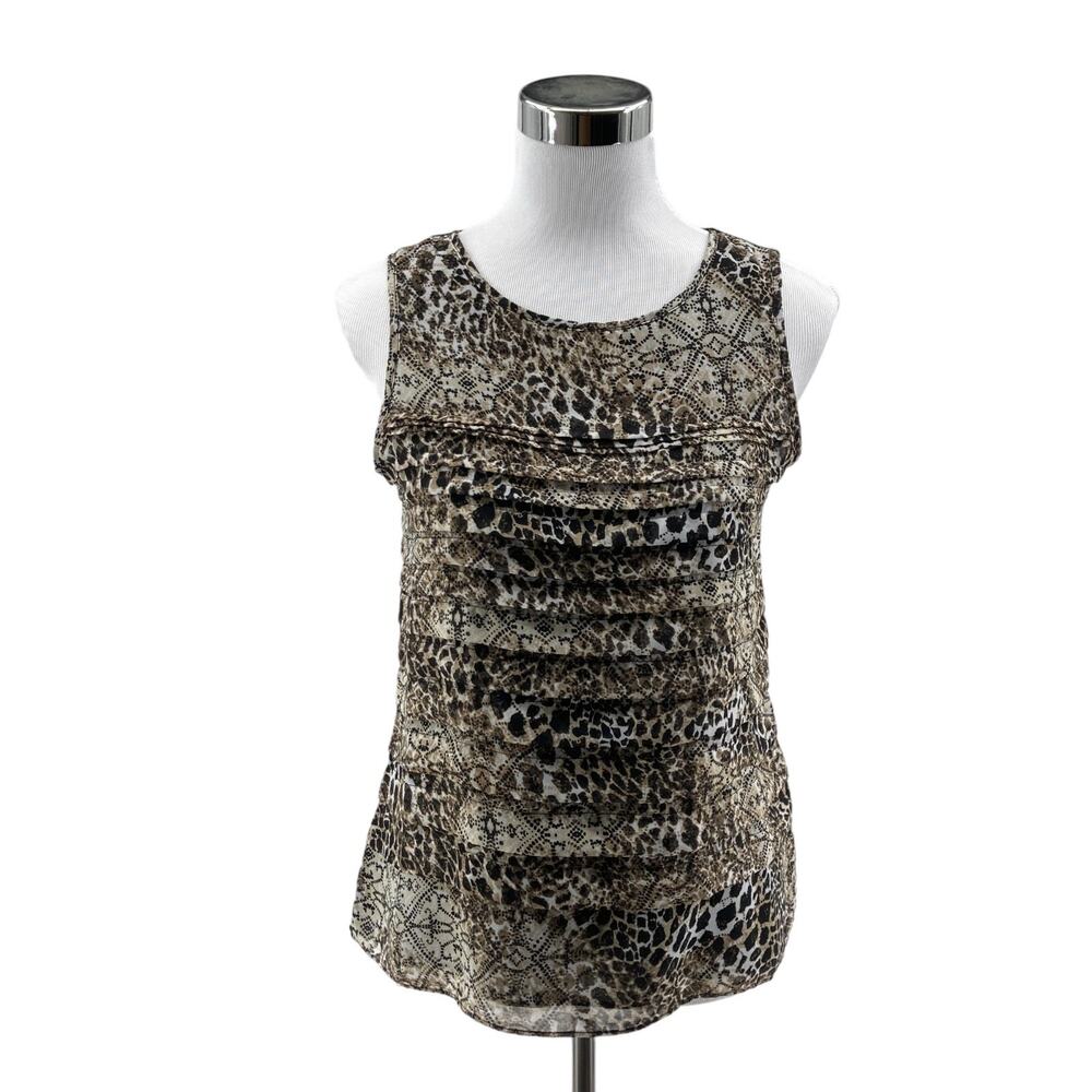 Dana Buchman Tank Top Womens Small Multi Animal Print Pleated Shell Sleeveless